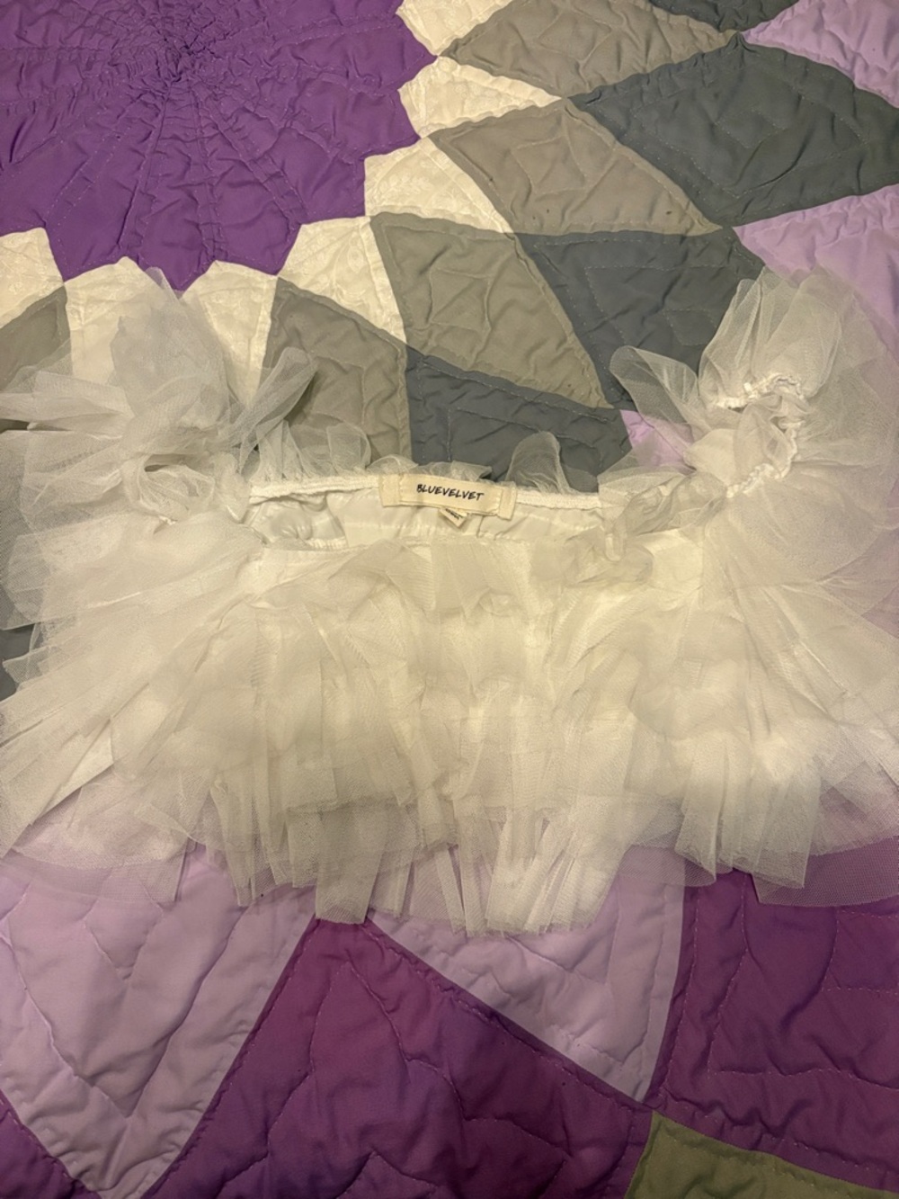 Blue Velvet White Tulle Ruffle Crop Top